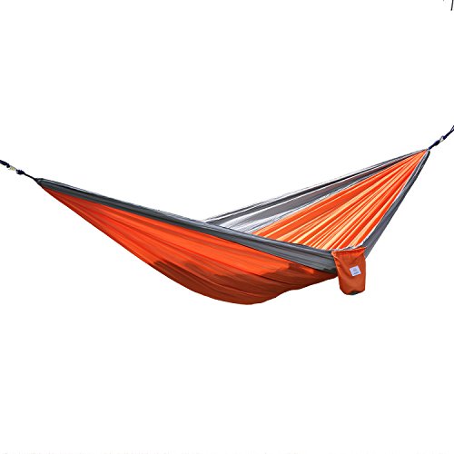 OuterEQ Portable Lightweight Nylon Fabric 400lb Double Hammock Travel Camping Hammock (Grey/Orange, Approx 295 x 198cm)