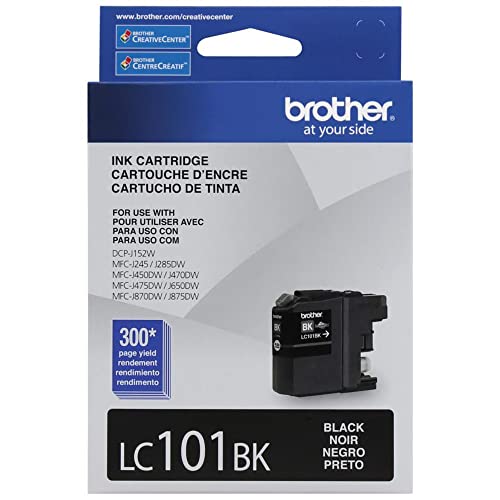 Brother Genuine Standard Yield Black Ink Cartridge, LC101BK, Replacement Black Ink, Page Yield Upto 300 Pages, LC101