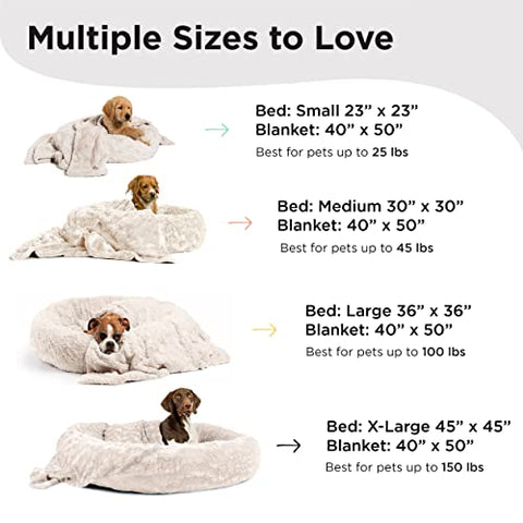Best Friends by Sheri Bundle Set The Original Calming Lux Donut Cuddler Cat and Dog Bed + Pet Throw Blanket Oyster Large 36" x 36"
