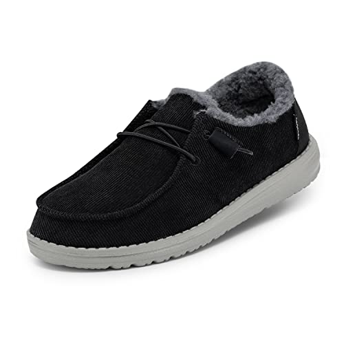 Hey Dude Women's Wendy Corduroy Black Size 9 | Womenâ€™s Shoes | Womenâ€™s Lace Up Loafers | Comfortable & Light-Weight