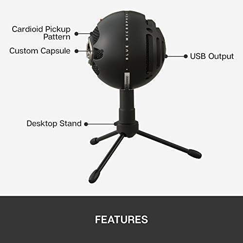 Blue Snowball iCE USB Microphone for PC, Mac, Gaming, Recording, Streaming, Podcasting, with Cardioid Condenser Mic Capsule, Adjustable Desktop Stand and USB cable, Plug 'n Play – Black