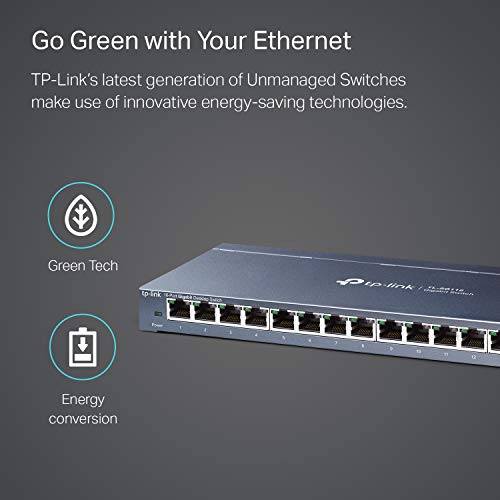 TP-Link 16 Port Gigabit Ethernet Network Switch, Desktop/ Wall-Mount, Fanless, Sturdy Metal w/ Shielded Ports, Traffic Optimization, Unmanaged, Limited Lifetime Protection (TL-SG116) Black