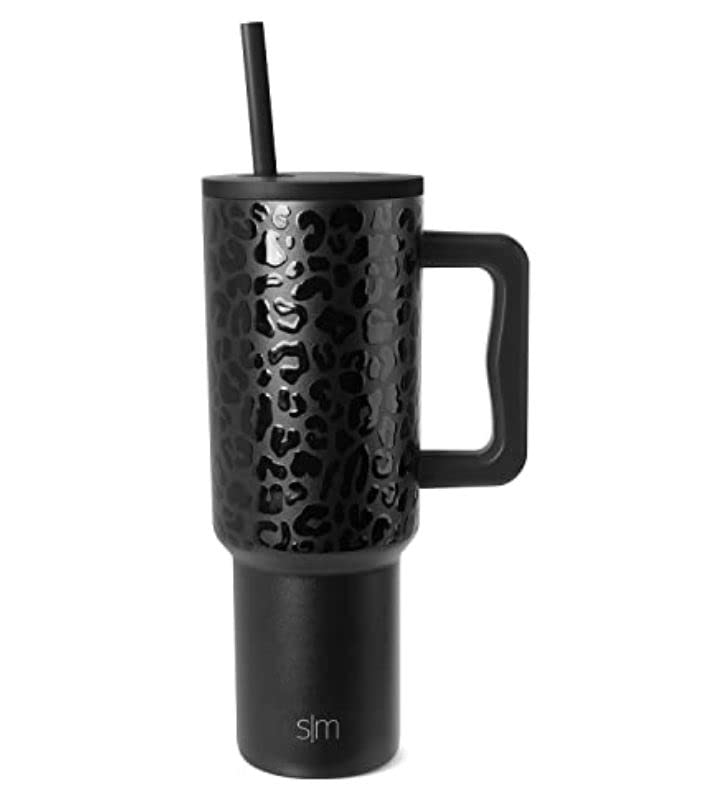 Simple Modern 40 oz Tumbler with Handle and Straw Lid | Insulated Cup Reusable Stainless Steel Water Bottle Travel Mug Cupholder Friendly | Gifts for Women Him Her | Trek Collection | Black Leopard