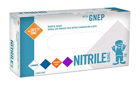 The Safety Zone GNEP-SM-1P Nitrile Exam Gloves, Medical Grade, Powder-Free, Non-Sterile, Disposable, Food Safe, Indigo Color, Size Small, (Box of 100)