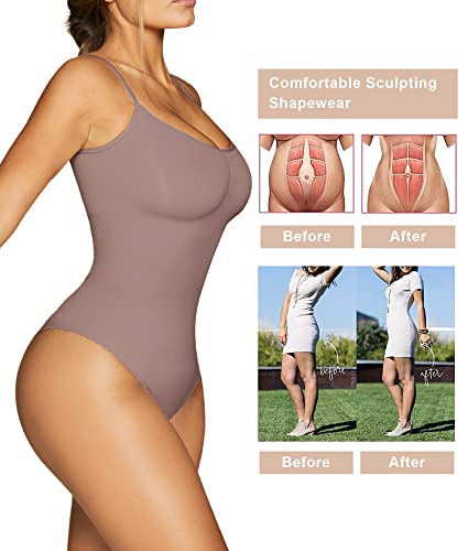 SHAPERX Bodysuit for Women Tummy Control Shapewear Seamless Sculpting Thong Body Shaper Tank Top,SZ5215-Umber-2XL/3XL