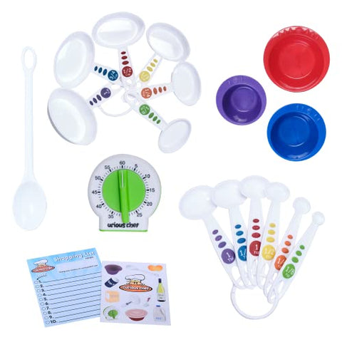 Curious Chef Kids Cookware - 17-Piece Measure & Prep Kit I Real Utensils, Dishwasher Safe, BPA-Free I Includes Measuring Cups & Spoons, Prep Bowl Set, Kitchen Timer and More!