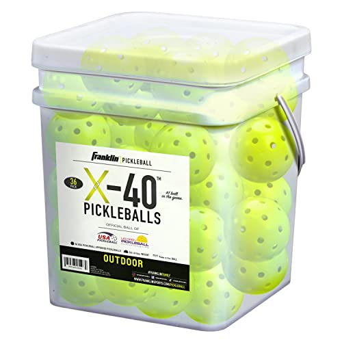 Franklin Sports X-40 Outdoor Pickleballs - Bucket of USA Pickleball (USAPA) Official Pickleball Balls - Bulk Set of Regulation Size Outdoor Pickleballs - Official US Open Ball - Yellow - 36 Bulk Pack