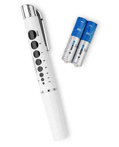 Primacare DL-9325 LED Diagnostic Penlight with Imprinted Pupil Gauge, Reusable and Lightweight Medical Pen Light for Nurse, Student, Doctors EMT, Batteries Included, White