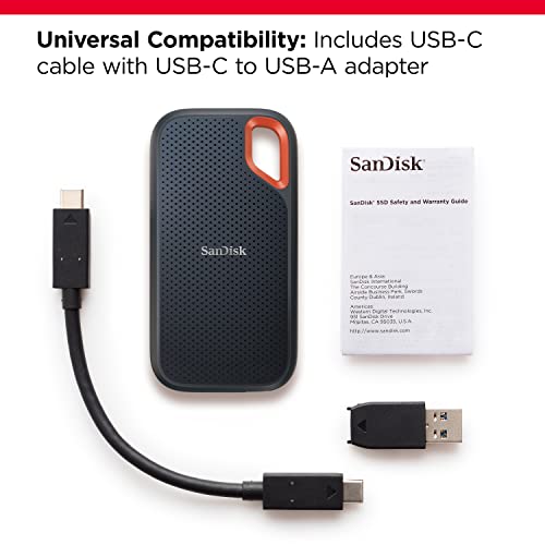 SanDisk 2TB Extreme Portable SSD - Up to 1050MB/s - USB-C, USB 3.2 Gen 2 - External Solid State Drive - SDSSDE61-2T00-G25
