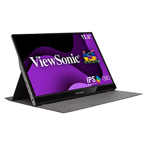 ViewSonic 15.6 Inch 1080p Portable Monitor with 2 Way Powered 60W USB C, IPS, Eye Care, Dual Speakers, Built in Stand with Cover (VG1655)
