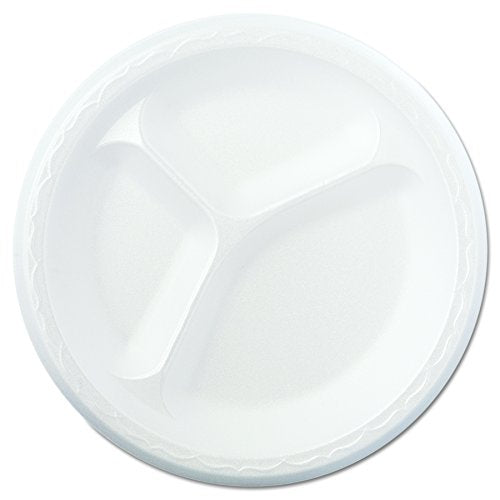 Genpak 83900 Foam Dinnerware, Plate, 3-Comp, 8 7/8" Dia, White, Pack of 125 (Case of 4)