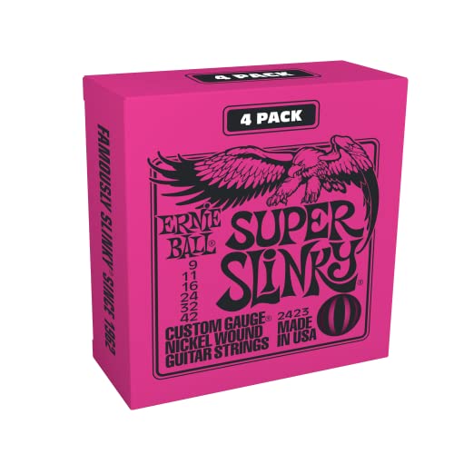 Ernie Ball Super Slinky Nickel Wound Electric Guitar Strings Amazon Exclusive 4-Pack - 9-42 Gauge