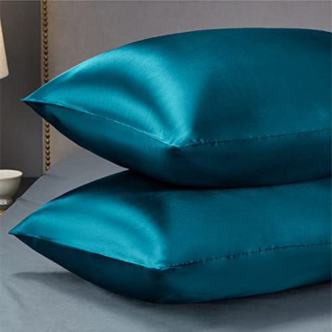 Bedsure King Size Satin Pillowcase Set of 2 - Teal Silk Pillow Cases for Hair and Skin 20x40 Inches, Satin Pillow Covers 2 Pack with Envelope Closure, Gifts for Women Men