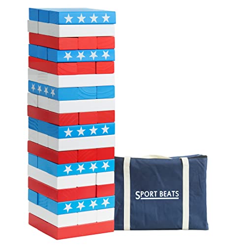 SPORT BEATS Giant Tower Game Life Size Wooden Stacking Games Lawn Outdoor Games for Adults and Family - Includes Rules and Carry Bag-54 Large Blocks
