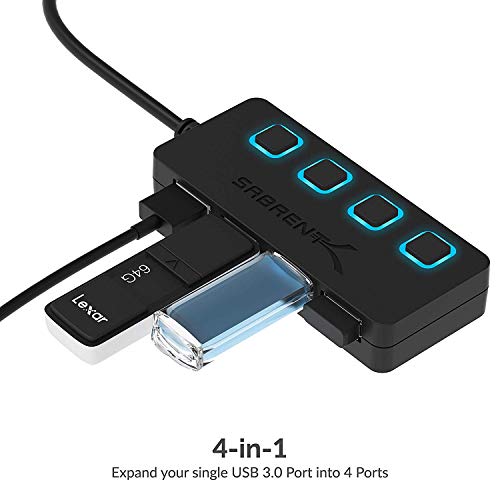 SABRENT 4 Port USB 3.0 Hub with Individual LED Lit Power Switches, Includes 5V/2.5A Power Adapter (HB-UMP3)