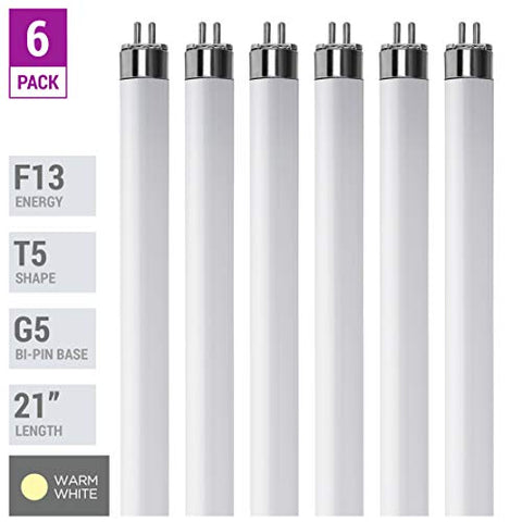 F13T5WW – T5 21 Inch Under Counter Fluorescent Bulbs Warm White 3000K 13-Watt F13T5/WW 21” WW Long Life Replacement Tubes for Under Cabinet Lights – Pack of 6 Bulbs