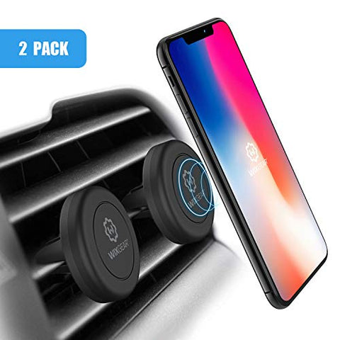 WixGear Magnetic Phone Holder for Car, [2 Pack] Universal Air Vent Magnetic Phone Mount for Car, Car Phone Holder Mount for Cell Phones and Mini Tablets with 4 Metal Plates