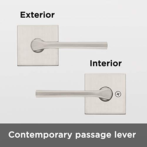 Kwikset 91540-023 Lisbon Door Handle Lever with Modern Contemporary Slim Square Design for Home Hallway or Closet Passage in Satin Nickel 4.23" Grip Length