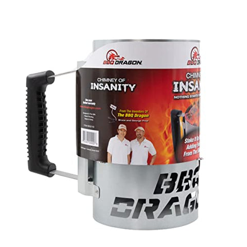 BBQ Dragon | Large Chimney of Insanity Charcoal Starter | Fast, Safe & Easy to Use Chimney | Fire Starter for Charcoal Grill | Galvanized Steel | Side Vent & Heat Resistant Handle | BBQ Accessories