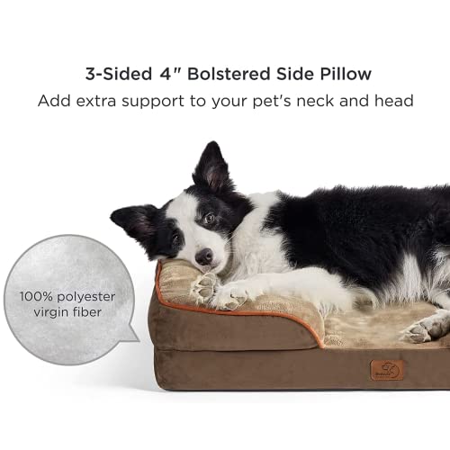 Bedsure XXL Orthopedic Dog Bed, Bolster Dog Beds for Extra Large Dogs - Foam Sofa with Removable Washable Cover, Waterproof Lining and Nonskid Bottom Couch, Brown