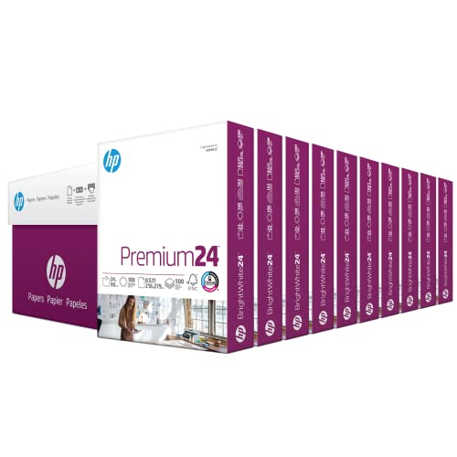 HP Printer Paper | 8.5 x 11 Paper | Premium 24 lb | 10 Ream Case - 5000 Sheets | 100 Bright | Made in USA - FSC Certified | 112400C