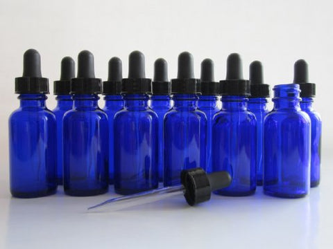 Yesker B36-12 Cobalt Glass Bottles with Glass Eye Dropper, 1 oz Capacity, Blue (Pack of 12)