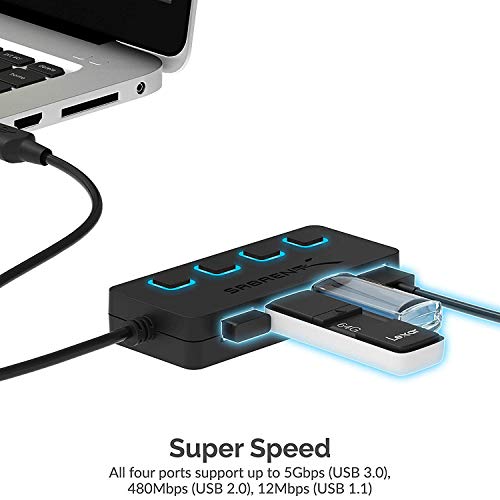 SABRENT 4 Port USB 3.0 Hub with Individual LED Lit Power Switches, Includes 5V/2.5A Power Adapter (HB-UMP3)