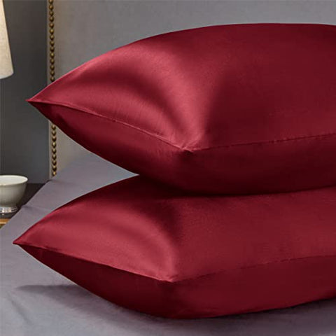Bedsure Satin Pillowcase for Hair and Skin Standard - Burgundy Silk Pillowcase 2 Pack 20x26 inches - Satin Pillow Cases Set of 2 with Envelope Closure