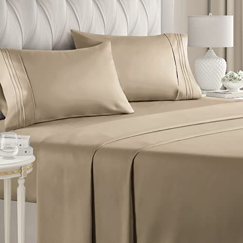 California King Size Sheet Set - Breathable & Cooling Sheets - Hotel Luxury Bed Sheets - Extra Soft - Deep Pockets - 4 Piece Set - Wrinkle Free - Comfy â€“ Cream Bed Sheets - Cali Kings Sheets Cream 4PC