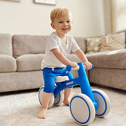 SEREED Baby Balance Bike for 1 Year Old Boys Girls 12-24 Month Toddler Balance Bike, 4 Wheels Toddler First Bike, First Birthday Gifts (Blue New)