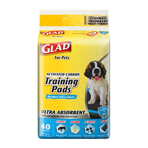 Glad for Pets Heavy Duty Ultra-Absorbent Activated Charcoal Puppy Pads with Leak-Proof edges | Pee Pads for Dogs Perfect for Training New Puppies, Black, 40 Count - 6 Pack