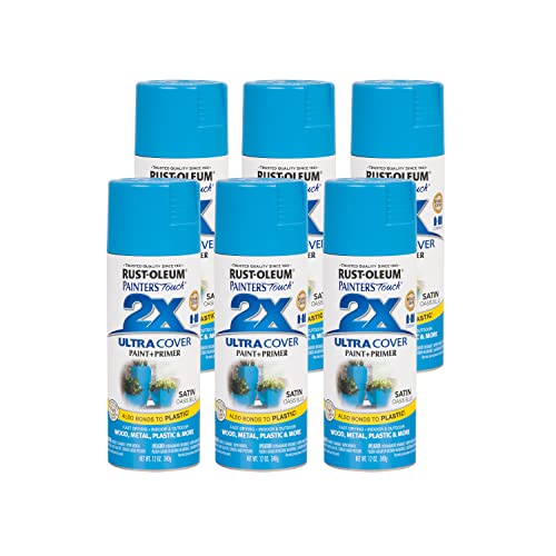 Rust-Oleum 277991-6PK Painter's Touch 2X Ultra Cover Spray Paint, 12 oz, Satin Oasis Blue, 6 Pack