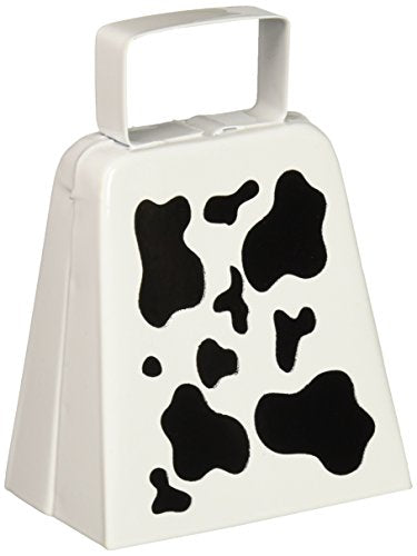 Beistle Cow Print Novelty Metal Cowbell For Farm Animal Theme Birthday Party Western Favors, White/Black