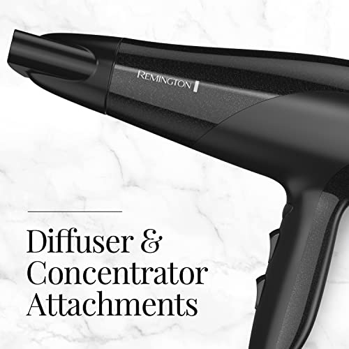 Remington D3190 Damage Protection Hair Dryer with Ceramic + Ionic + Tourmaline Technology, Black, 3 Piece Set, 1 Count (Pack of 1)