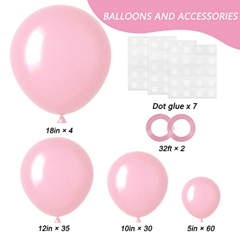 RUBFAC 129pcs Pastel Pink Balloons Different Sizes 18 12 10 5 Inches for Garland Arch, Light Pink Balloons for Birthday Baby Shower Gender Reveal Wedding Party Decoration