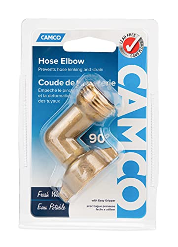 Camco 90-Degree Hose Elbow for RV Water Hose, Solid Brass (22505)
