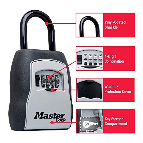 Master Lock Key Lock Box, Outdoor Lock Box for House Keys, Key Safe with Combination Lock, 5 Key Capacity, 5400EC