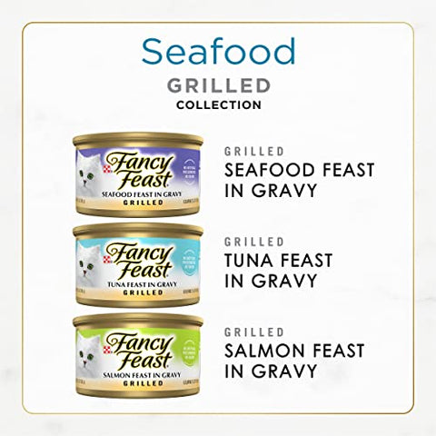 Purina Fancy Feast Gravy Wet Cat Food Variety Pack, Seafood Grilled Collection - 3 oz. 24 Cans (Pack of 1)