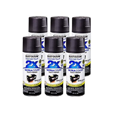 Rust-Oleum 249061-6PK Painter's Touch 2X Ultra Cover Spray Paint, 12 oz, Semi-Gloss Black, 6 Pack