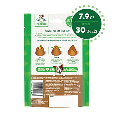GREENIES PILL POCKETS for Dogs Capsule Size Natural Soft Dog Treats with Real Peanut Butter, 7.9 oz. Pack (30 Treats)