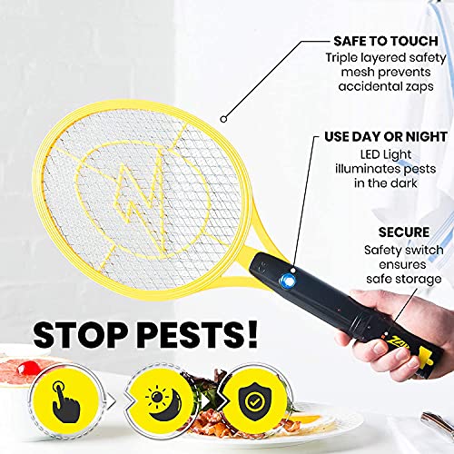 Zap It! Electric Fly Swatter Racket & Mosquito Zapper - High Duty 4,000 Volt Electric Bug Zapper Racket - Fly Killer USB Rechargeable Fly Zapper Indoor Safe - Large