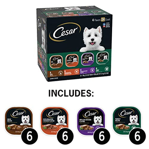 CESAR Wet Dog Food Classic Loaf in Sauce Poultry Variety Pack,. Easy Peel Trays with Real Chicken, Turkey or Duck, 3.5 Ounce (Pack of 24)