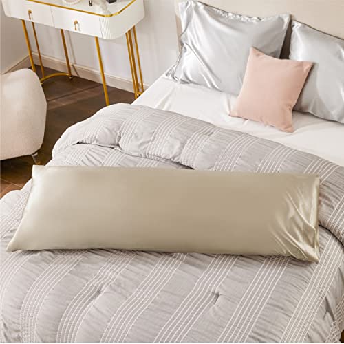 Bedsure Body Pillow Cover Taupe 20x54 Inches - Super Soft Silky Satin Long Pillowcase - Envelope Closure Body Pillow Pillowcase for Adults Pregnant Women