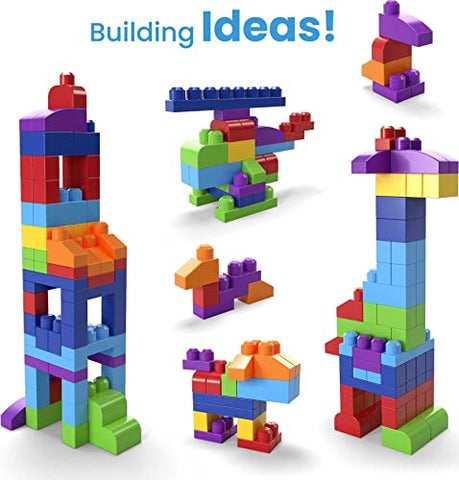 MEGA BLOKS 80-piece Building Blocks Toddler Toys with Storage Bag, Big Building Bag for Toddlers 1-3 - Blue