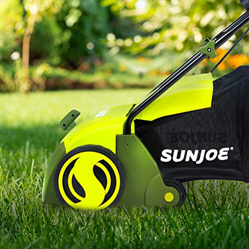 Sun Joe AJ801E 12-Amp 13-Inch Electric Dethatcher and Scarifier w/Removeable 8-Gallon Collection Bag, 5-Position Height Adjustment, Airboost Technology Increases Lawn Health, 13 inch, Green