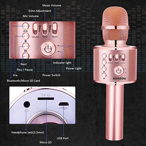 BONAOK Wireless Bluetooth Karaoke Microphone, 3-in-1 Portable Handheld Mic Speaker Machine for All Smartphones,Gifts to Girls Kids Adults All Age Q37(Champagne)