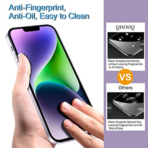 QHOHQ 3 Pack Screen Protector for iPhone 14 Plus 6.7 Inch with 3 Pack Tempered Glass Camera Lens Protector, Ultra HD, 9H Hardness, Case Friendly [Easy to Install Frame]