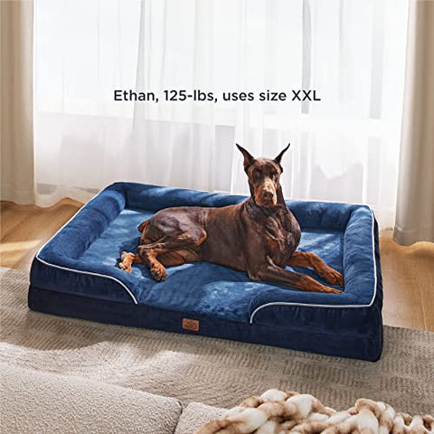 Bedsure XXL Orthopedic Dog Bed, Bolster Dog Beds for Extra Large Dogs - Foam Sofa with Removable Washable Cover, Waterproof Lining and Nonskid Bottom Couch, Navy Blue