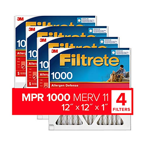 Filtrete 12x12x1 Air Filter MPR 1000 MERV 11, Allergen Defense, 4-Pack (exact dimensions 11.81x11.81x0.81)
