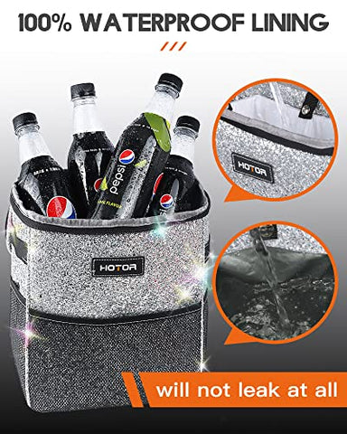 HOTOR Car Trash Can, Practical and Multipurpose Car Accessory, Leakproof and Waterproof Car Organizer and Storage with Large Capacity, Decorative Bling Car Accessory for Women